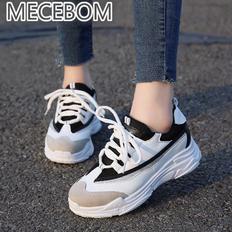 

Mecebom Women White Shoes Vulcanized Flat Heel 2018 020W Sneakers Platform Loafers Fashion Tenis Feminino Light Breathable Mesh