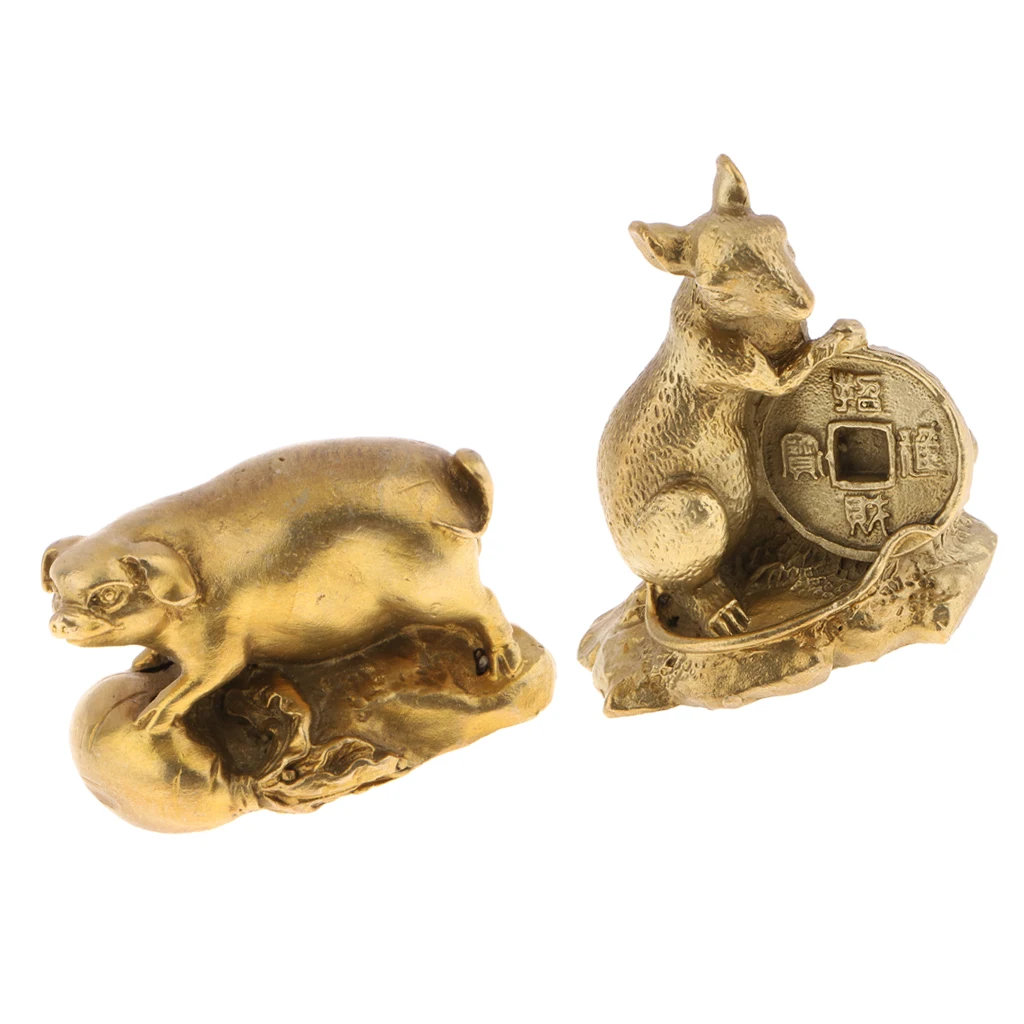 2x Lucky Money Wealth Home Office Feng Shui Decor. Chinese Zodiac Animal Collectible Figurine Sculpture