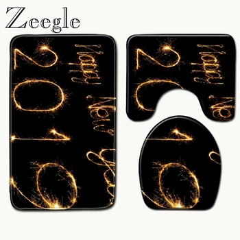 

Zeegle 3pcs Carpet Set Bathroom 3D Printing Non-Slip Bath Mat Bathroom Kitchen Carpet Doormats Decor Toilet Seat Cover Rug