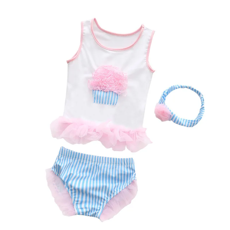 Summer Baby Girl Swimwear 3 Pieces Girl Swimsuit Cake Mesh Infant