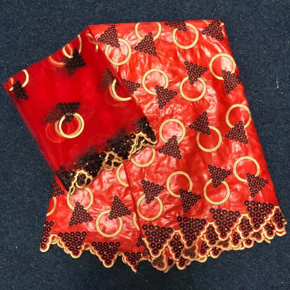 

red fabric high quality 2018 bazin riche getzner with Embroidered lace beaded african fabric bazin for women