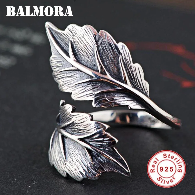 BALMORA 100% Real 925 Sterling Silver Jewelry Vintage Leaf Open Rings for Women Men Gift High Quality Jewelry Anillos SY22071
