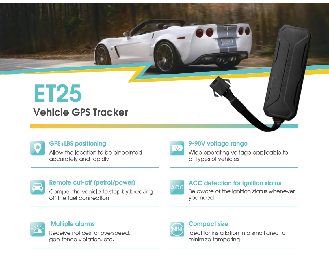 Concox мини автомобильный GPS трекер ET25 локатор для мотоцикла отрезает масло 9 90VDC