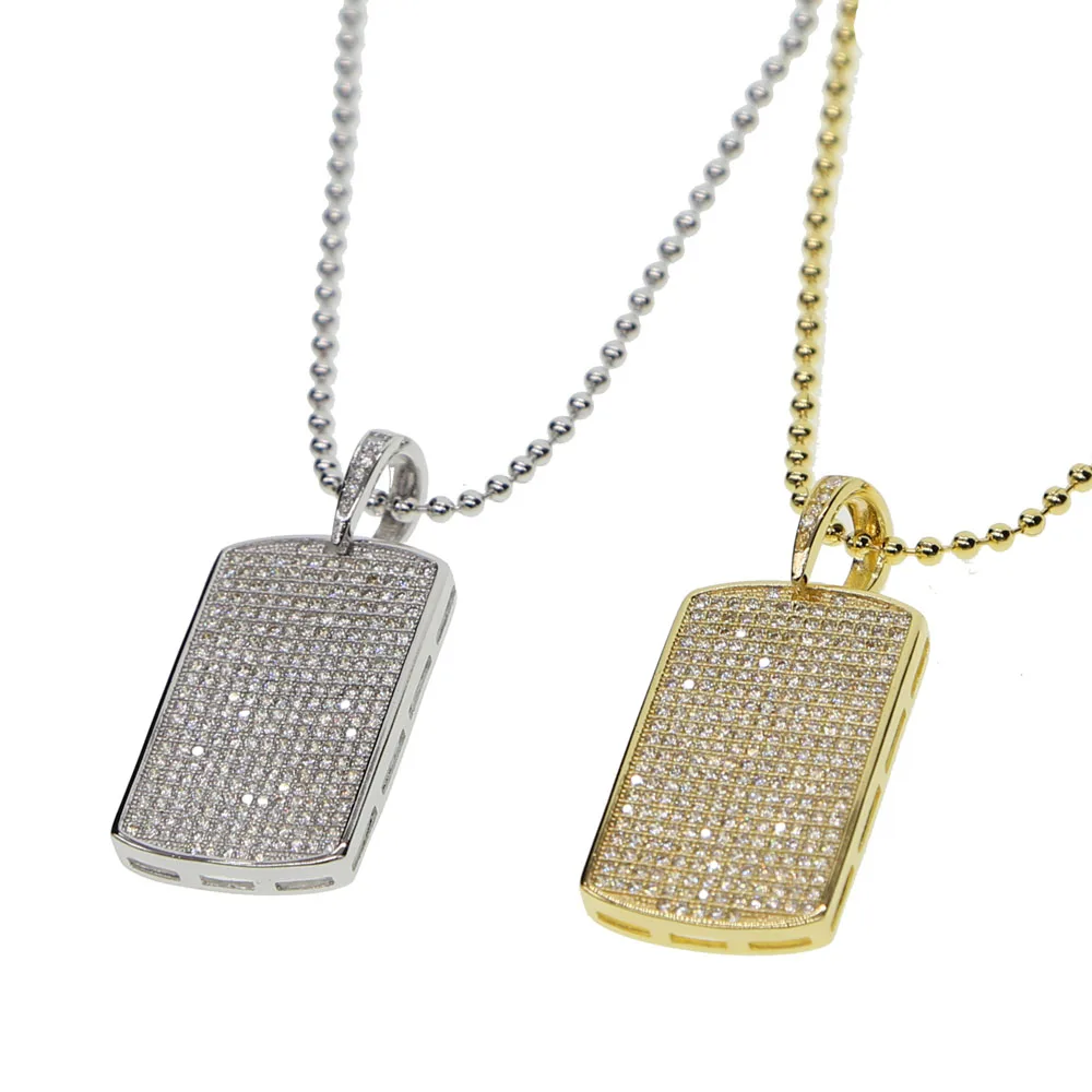 Silver Fully Iced Out CZ Micropave Large Dogtag Pendant