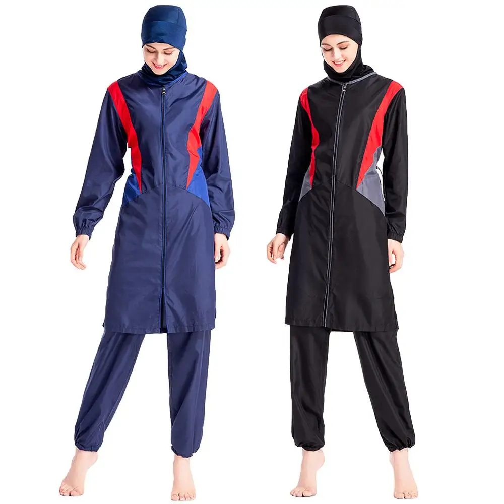 

Muslim Women Full Cover Modesty Swimwear Bathing Suit Beachwear Islamic Costumes Zipper Arab 3pcs Middle East Swimsuit Swimming New