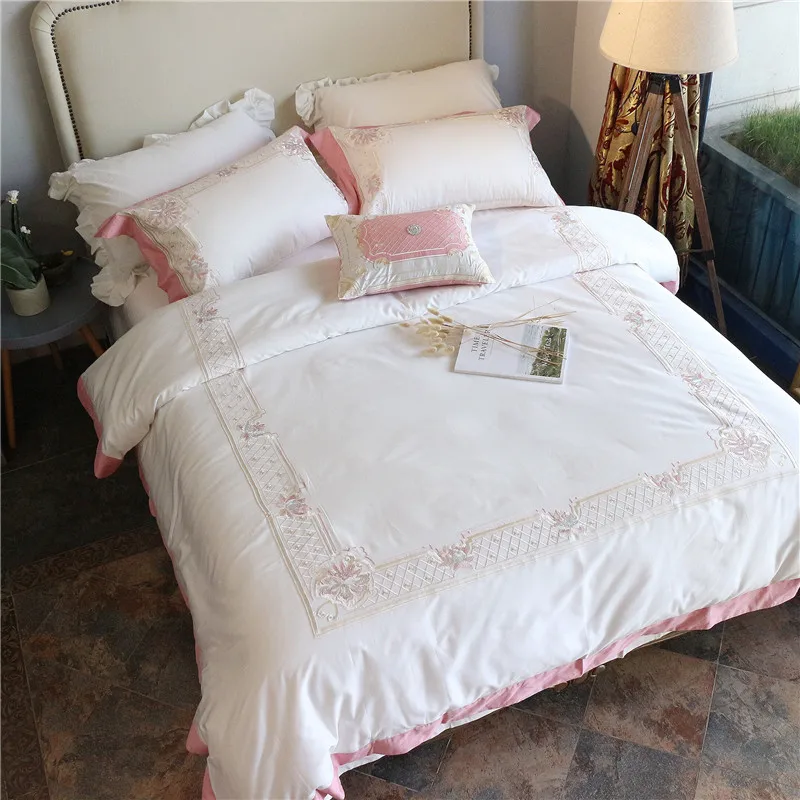 جديد الأبيض مجموعة مفروشات ملاءات السرير القطن المصري التطريز حاف الغطاء شقة السرير المفرش يحدد المنسوجات نوم مجموعة juegos جديد الأبيض مجموعة مفروشات ملاءات السرير القطن المصري التطريز حاف الغطاء شقة السرير المفرش يحدد المنسوجات نوم مجموعة juegos