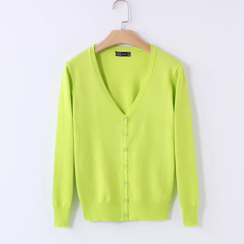 20 однотонных цветов Женский вязаный кардиган пальто осень зима Повседневный свитер с v-образным вырезом и длинным рукавом женский большой размер 3XL 4XL R628 - Цвет: Fluorescent green