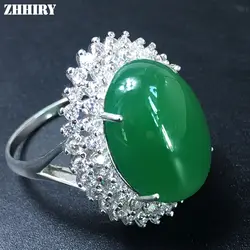 Zhhiry натуральным зеленый халцедон кольцо Подлинная твердых стерлингового серебра 925 для женщина камень Кольца большой камень Ювелирные