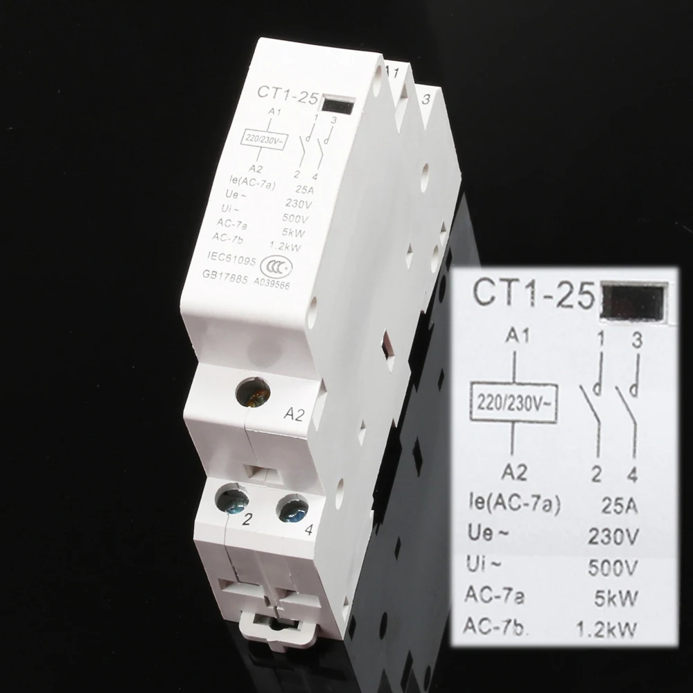 Auxiliar de partida kohtaktop CT1 CT1-25 Американская классификация проводов 2р 16A 25A 20A 230v 50or60HZ Din rail AC контактор для дома