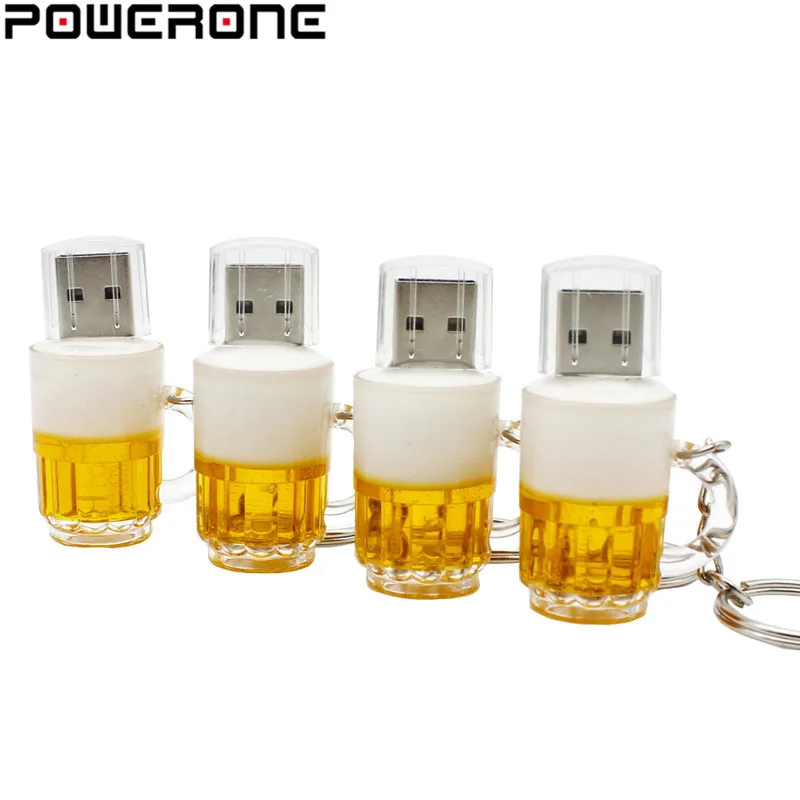 

POWERONE Beer mug Model pendrive 4GB 8GB 16GB 32GB 64GB USB Flash drive mini bottle memory stick pendriver keychain Gift