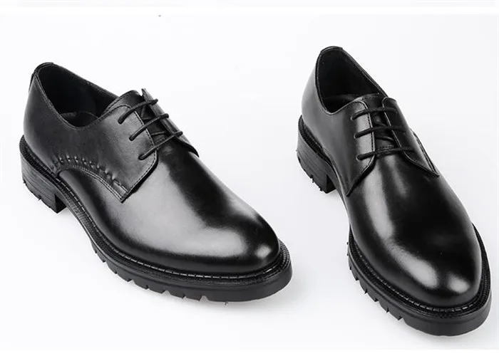 Модная Мужская Рабочая обувь ручной работы из натуральной кожи на шнуровке; мужские офисные туфли-Дерби с круглым носком на платформе; деловая обувь