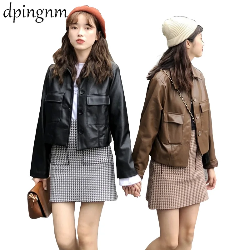 

2019 NEW Fashion Autumn Women Ladies Leather Jacket Flight Coat Single-breasted Up Biker Motorcycle Tops Clothes Female Jacket