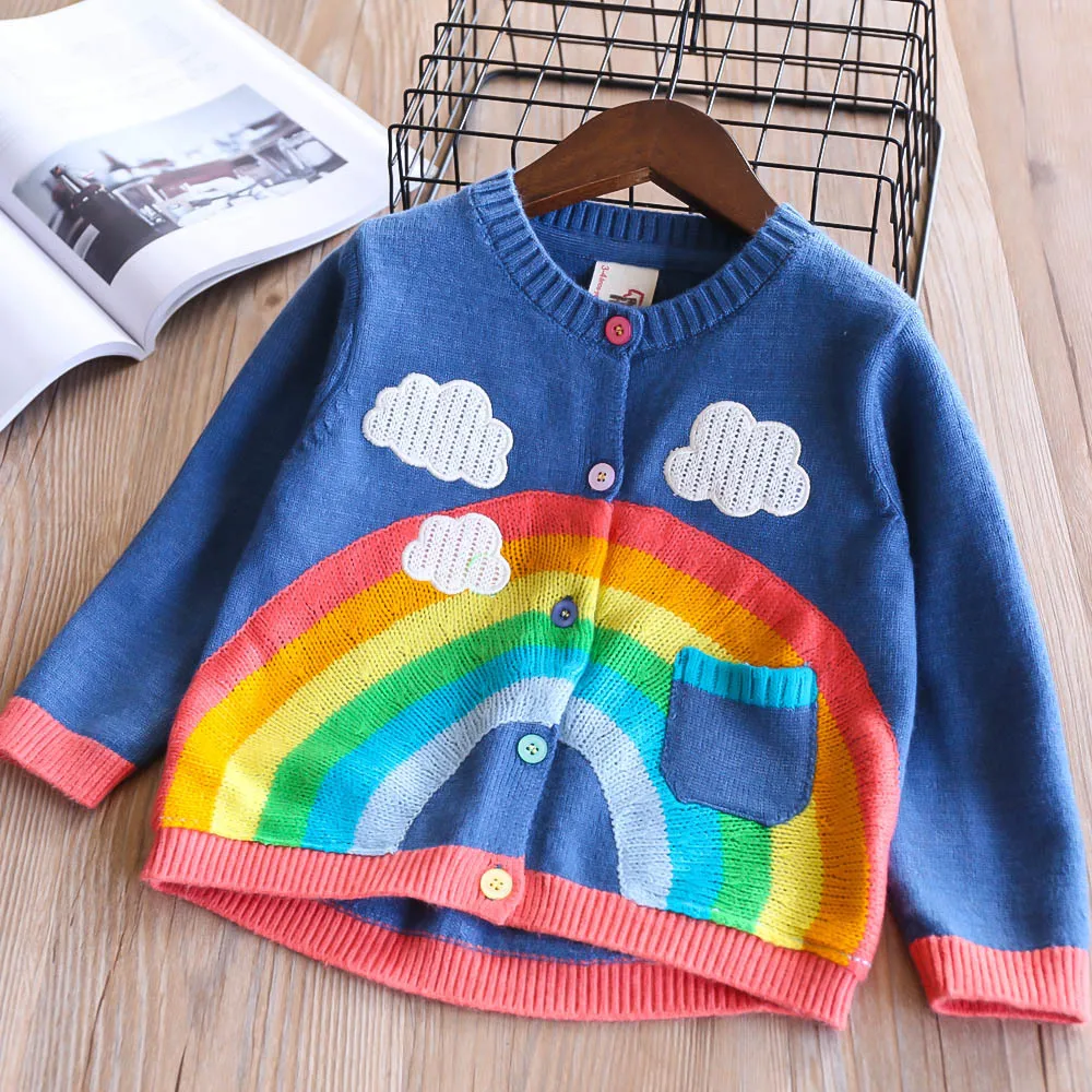 Spring 2018 New Girls Knitted Cardigan Rainbow Clouds