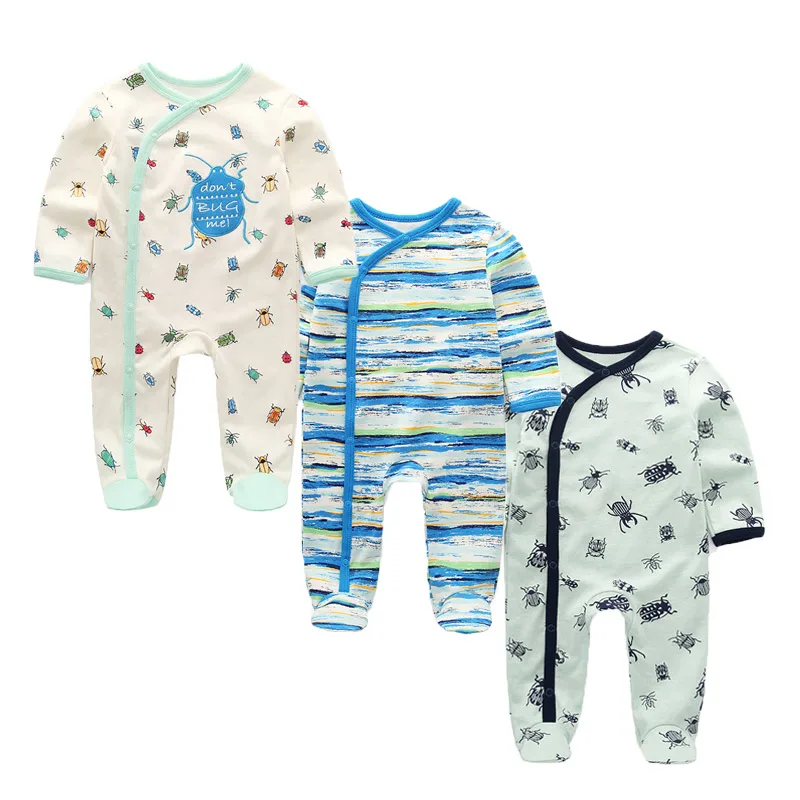 3 PCS/lot Newborn Long Sleeve Comfortable baby footed rompers Cotton cartoon baby boy girl clothes