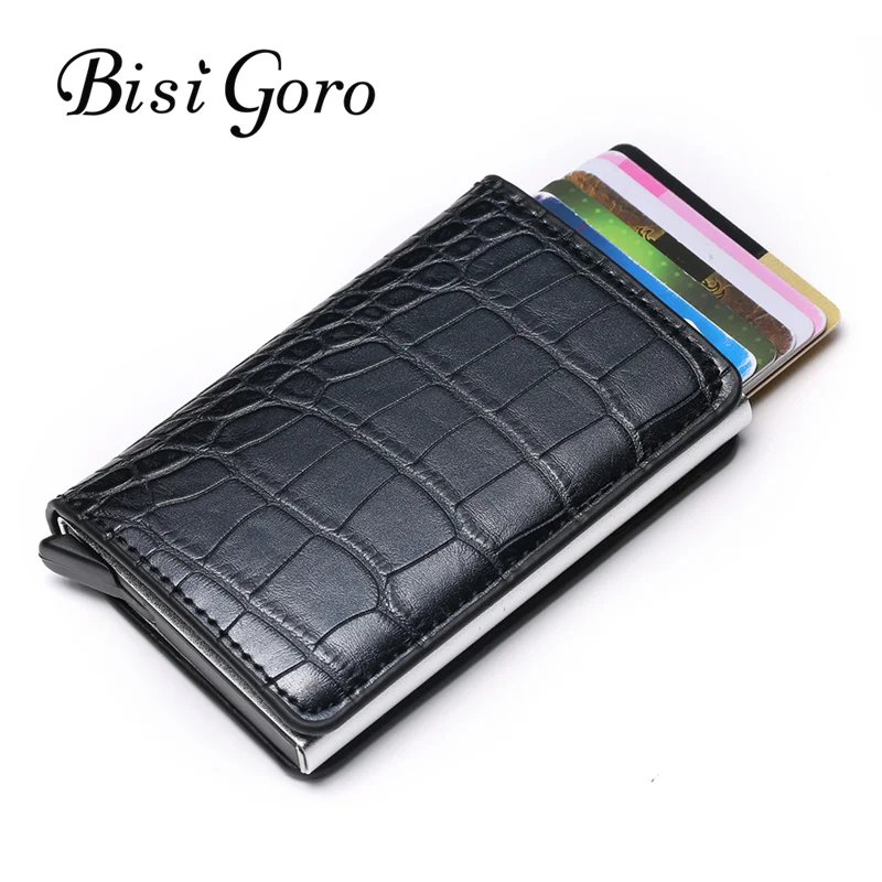Bisi غورو 2019 حجب محفظة RFID الائتمان حامل بطاقة أسود حامل بطاقة الألومنيوم ضئيلة المعادن بطاقة ID حامل دروبشيبينغ