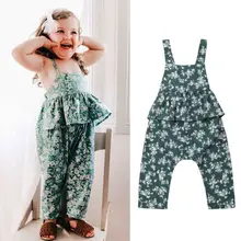 Одежда для маленьких девочек с цветочным рисунком без рукавов, с открытой спиной и бантом летний нагрудник брюки комбинезоны брюки Цельный Наряд из шифона