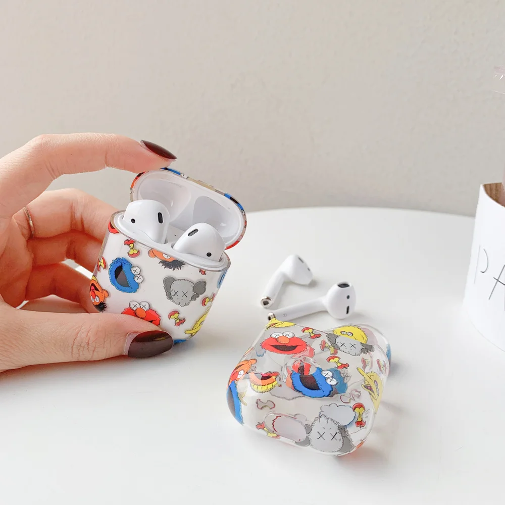

Cute Cartoon Sesame Street Hard PC Crystal Cover Bag Transparent Earphone Case For Apple Airpods 1 2 Wired Charging Box Cases