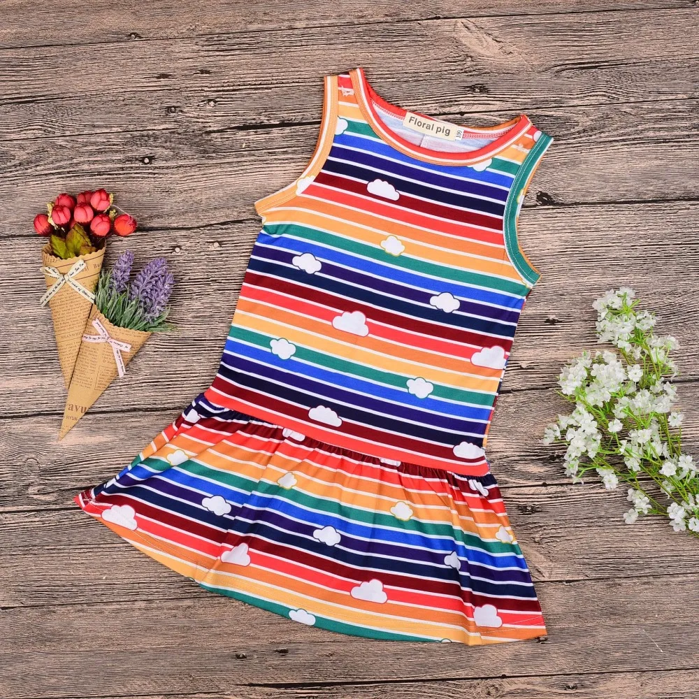Rainbow Dress Striped Polyester Cotton Sleeveless Birthday Party