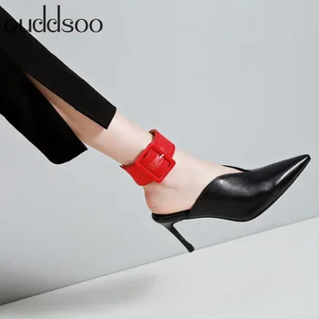 

Shoes Slippers Mules High Heel Fashion 2018 Genuine Leather 8cm Summer Sexy Sandals Outside Party Pumps Dress Shoes Size 34-39