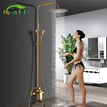 

Bathtub Faucets Luxury Gold Brass Bathroom Faucet Mixer Tap Wall Mounted Hand Held Shower Head Kit Shower Faucet Sets