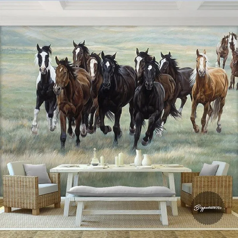 

Dropshipping Colomac Photo Wallpaper Retro Chinese Classical Horses Custom 3d Mural Wallpaper Wall Paper Bedroom Papel De Parede