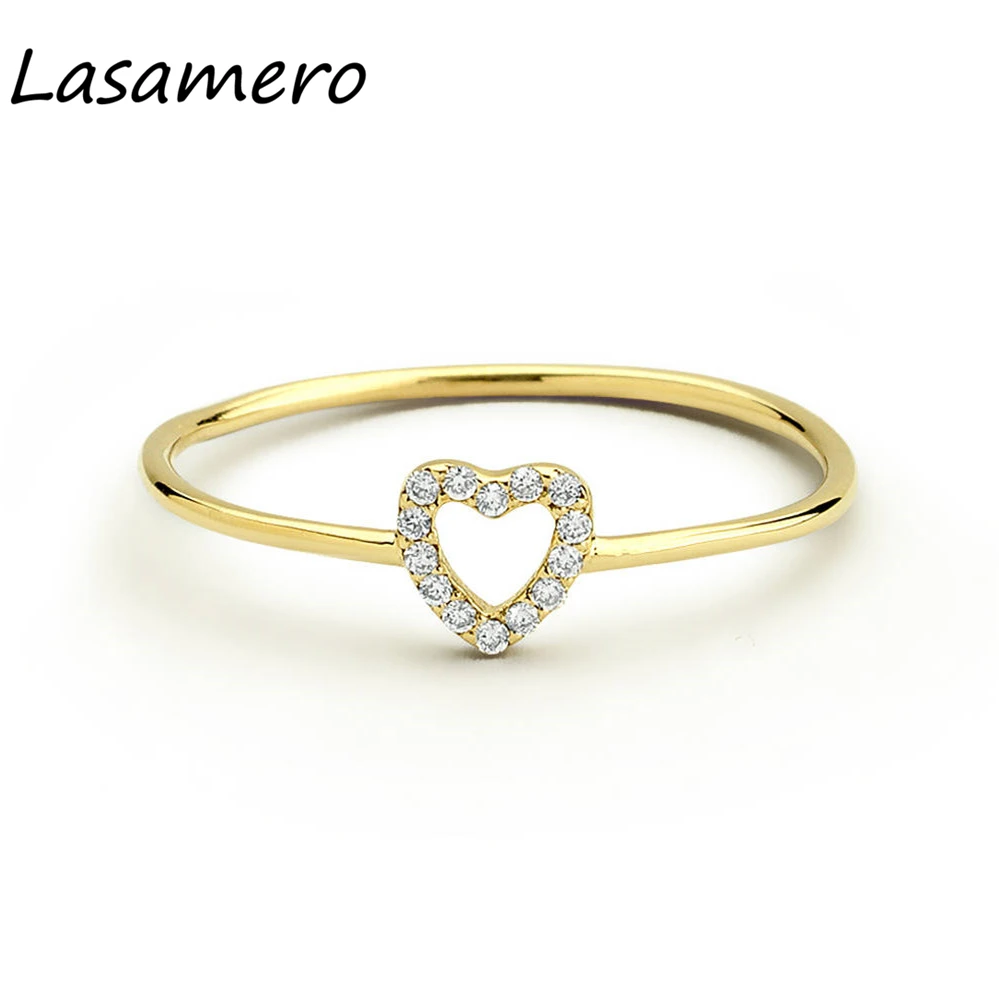 LASAMERO Round Cut 0.07CTW Heart Shape Natural Diamond 14k Yellow Gold Engagement Promise Wedding Ring Gift For Women 