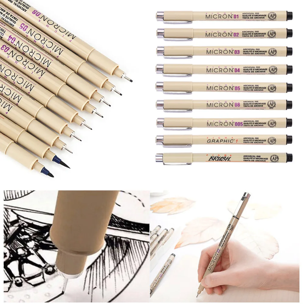 

9Pcs/1Set Art marker Pen fine liner pen Needle Drawing Sketch Pen Kit Brush Fine Liner Drawing Ink Pens&Brush Fine Art Supplies