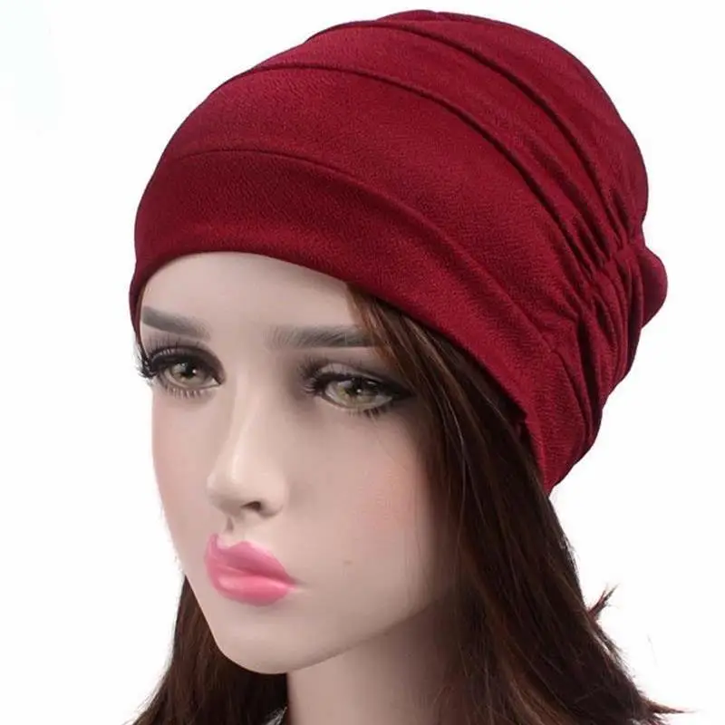 

New Fashion Women Soft Slouchy Chemo Beanie Cap Sleep Turban Hat Liner For Cancer Hair Loss Ladies Bandanas Turbante