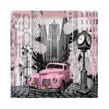 

Laeacco City Town Vintage Car Street Building Light Graffiti Square Pattern Photography Backdrops Photo Backgrounds Photo Studio