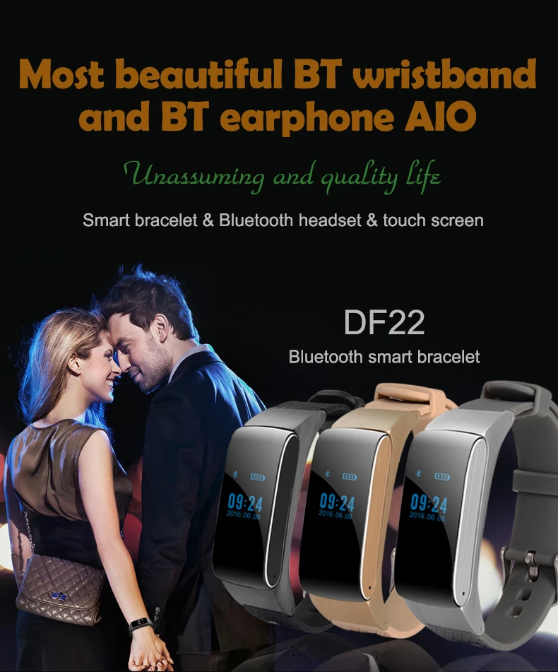 

DF22 Smart bracelet Bluetooth headset touch operation Fitness Tracker luxury For Android IOS PK xiaomi mi Band 2 step counter