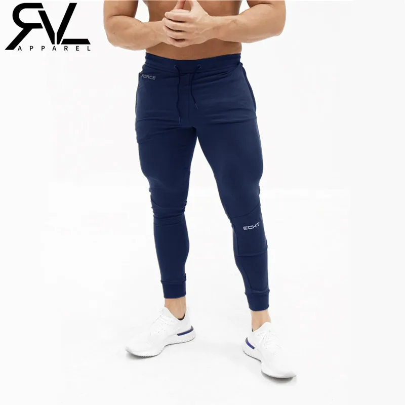 

2019 Men's Casual Fitness Joggers Pants Gyms Stretch Cotton Men Skinny Sweatpants Slim Workout Embroidered LOGO trousers