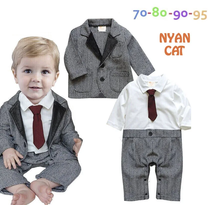 Free Shipping 4sets/lot Baby Boy’s Formal Romper with Vest in One and Coat Set