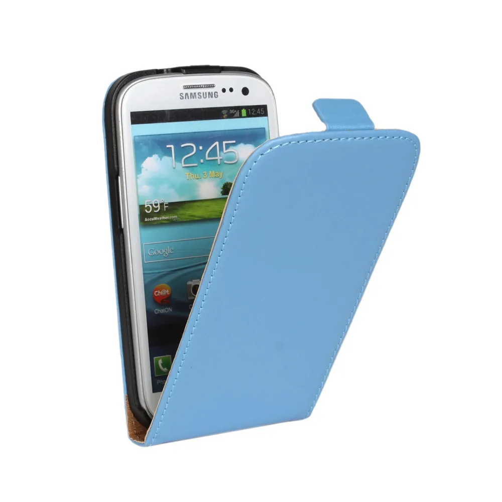Чехол из натуральной кожи для samsung Galaxy S3, Вертикальный чехол с магнитной застежкой S 3 III i9300 GT-i9300, чехол для мобильного телефона, черный, коричневый - Цвет: Blue
