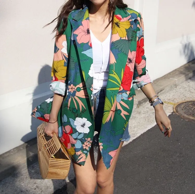

New spring Korean Dongdaemun printing long suit jacket female loose large size fashion small suit jacket