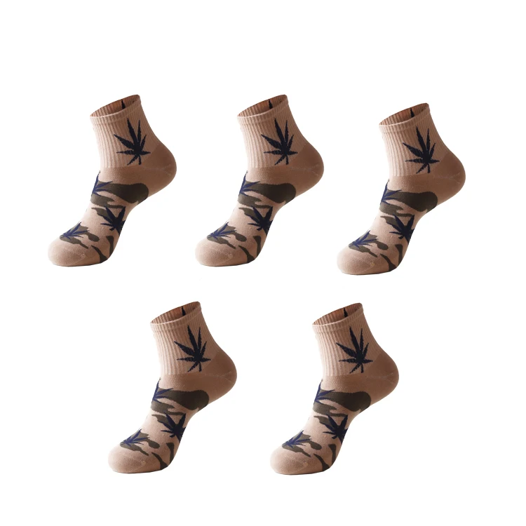 Новинка года, высококачественные мужские хлопковые носки в стиле Харадзюку, камуфляжные короткие носки для мужчин, хип-хоп, скейтборд, короткие мужские носки - Цвет: 5 pairs khaki