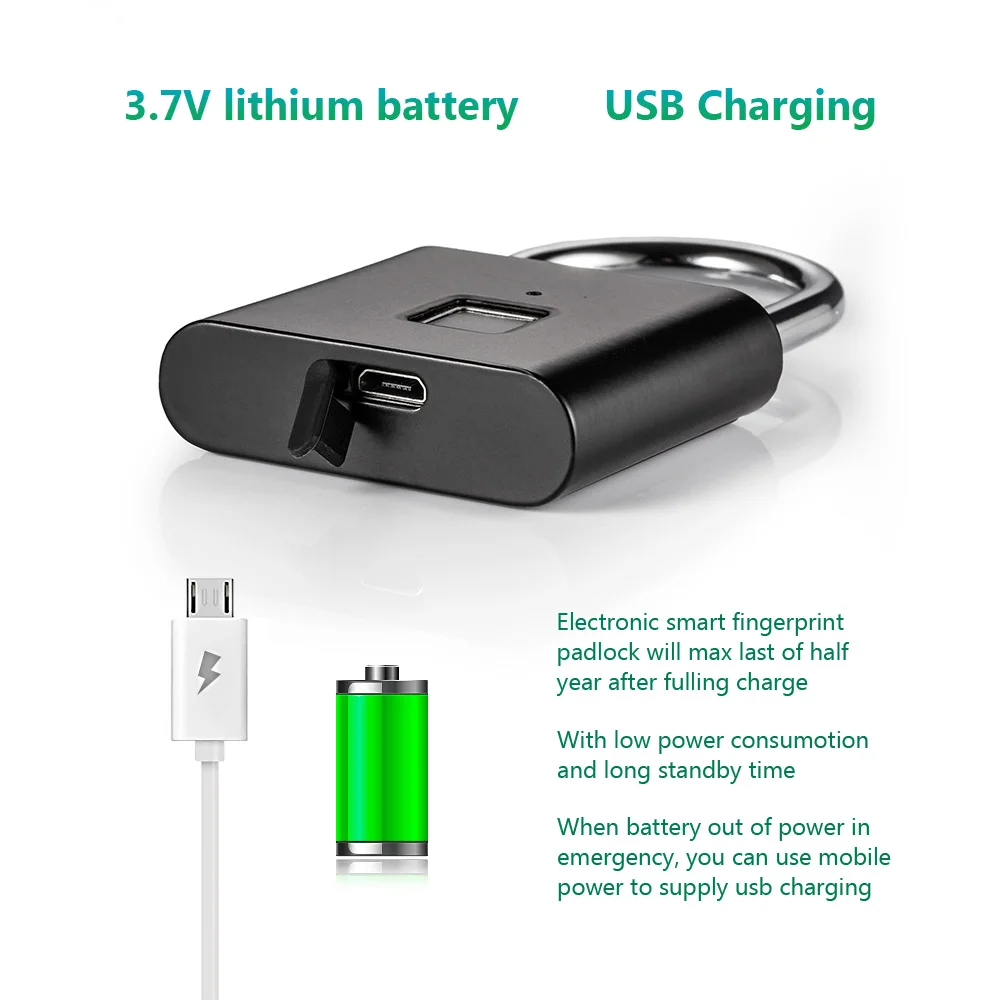 Умный дверной замок без ключа Перезаряжаемый USB со сканером отпечатков пальцев