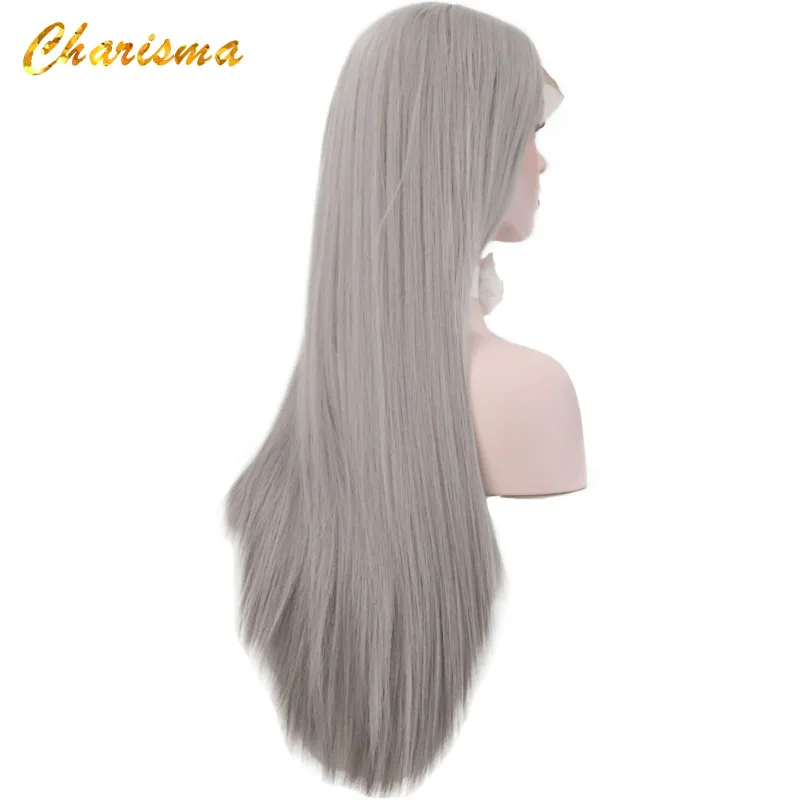 Charisma синтетические парики на кружеве для черных женщин 26 дюймов длинные прямые волосы с натуральной линией волос парик на кружеве серые парики