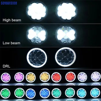 

7 Inch LED RGB Headlight 7" Round DRL Headlamp Angel Eye Halo Ring Bluetooth Controlled for Jeep LJ CJ JK Lada 4x4 urban Niva