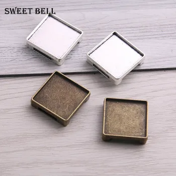 

30pcs square leather slider beads two color blank 12mm cabochon setting diy bracelets making supplies hole 2.5*10mm 14C1719