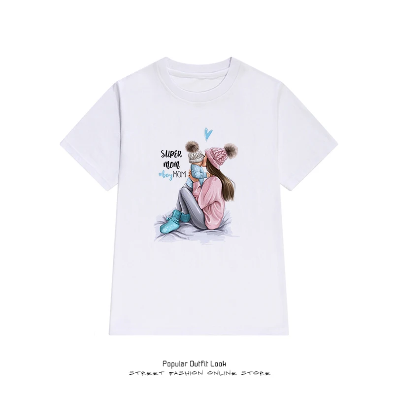 Уличная Harajuku супер мама принт белая футболка Mama Детские футболки для Для женщин мамы и сына принт футболка Femme О-образным вырезом Vogue топ - Цвет: 1785