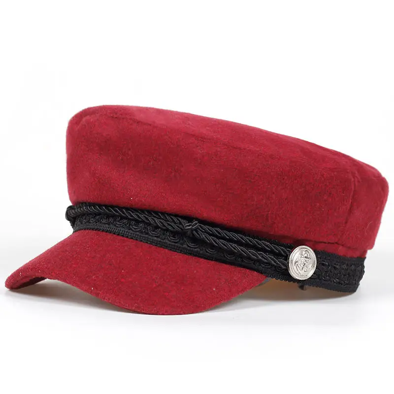 Взрослая хлопковая кепка с лодкой, кепка с моряком, женская модная кепка с плоским верхом, Кепка с моряком - Цвет: wine red