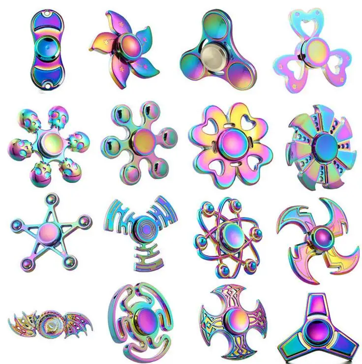 Tri Hand Finger Fidget Spinner Metal Mini Multi Rainbow Color Spinner