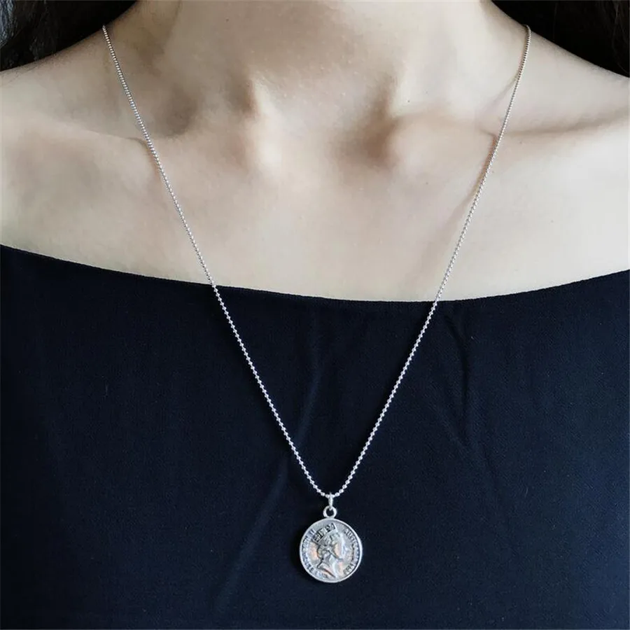 YIKUF88 925 Серебряное ожерелье для женщин Ретро Старый доллар круглый магнит монет