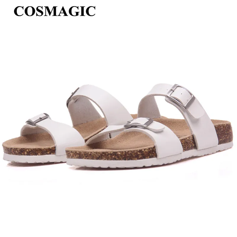 

COSMAGIC 2018 New Summer Cork Slippers Shoe Women Casual Mixed Color PU Flip Flops Holiday Beach Slides Flat With Plus Size