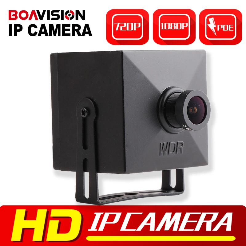 Image of "1.0MP 2MP Mini IP Camera POE Onvif 3.6mm Lens Super Mini Size 43x43mm P2P Cloud View CCTV Surveillance Camera IP 720P 1080P"