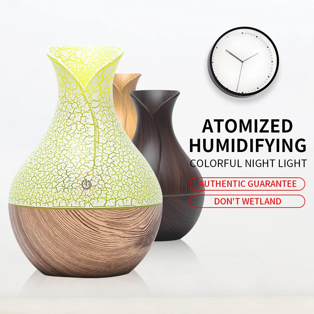 

Mini Electric Air Humidifier Ultrasonic Aroma Essential Oil Diffuser Wood Grain Cool Mist Maker LED Light Usb For Home Office