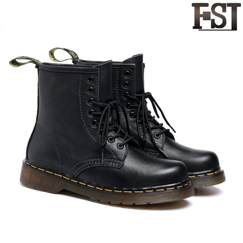 

FSJ Genuine Leather Women Cow Shoes Ladies Motorcycle Ankle Boots Solid Pigskin Winter Spring/Autumn Sewing Lace-up Matin