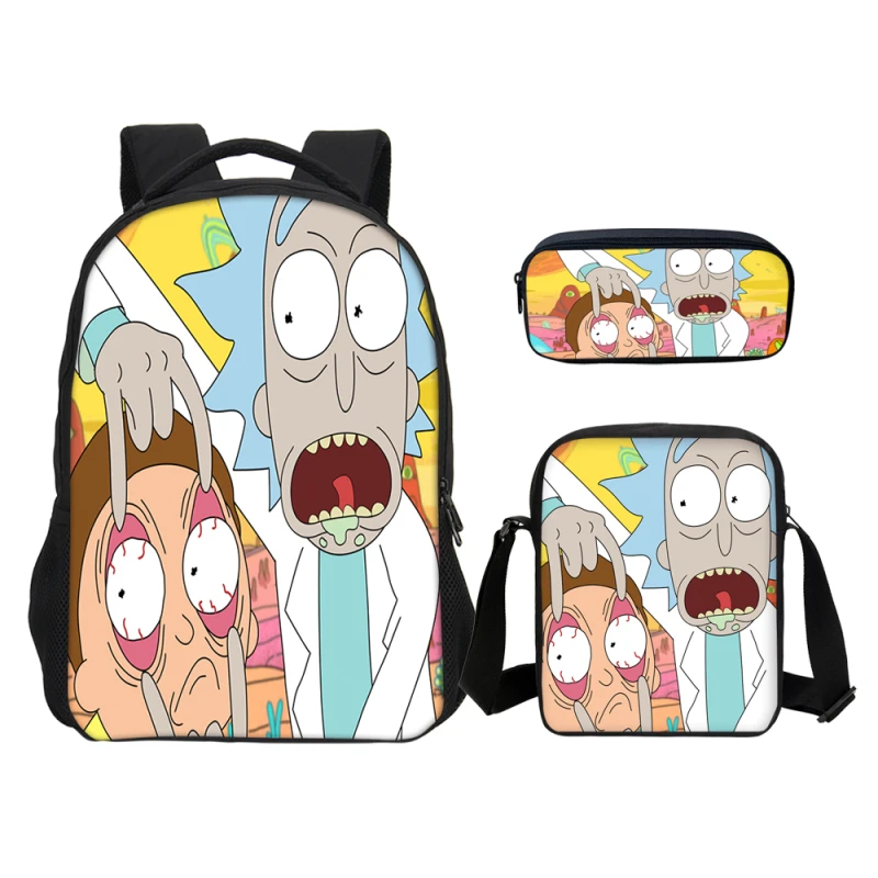 VEEVANV/комплект из 3 предметов, забавные детские школьные рюкзаки Rick and Morty с пеналом, сумки на плечо для мальчиков-подростков, сумки для ноутбука