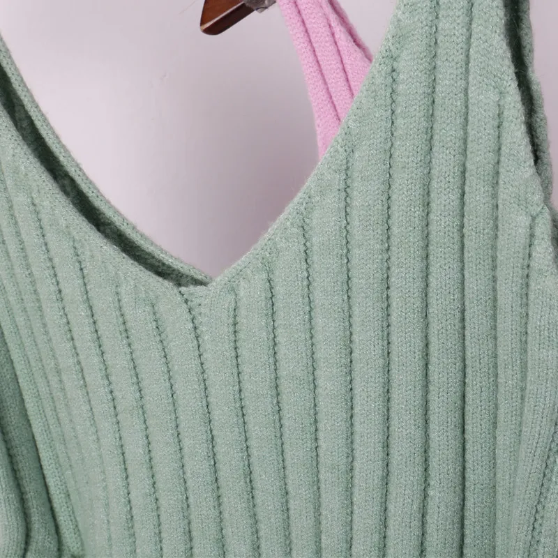 QIAOYI JIA, модный осенний и зимний женский свитер, комплект, трикотажное платье в полоску на бретельках+ свитер с рукавом три четверти, топы, Новинка