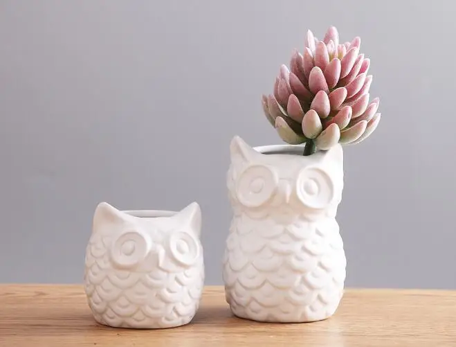 Nordic White Ceramic Owl Vase Home Decor Owl Pot Flower Vase
